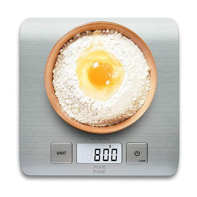 Kitchen Scale Digital Food Scale Grams and Ounces Digital Scale Multifunctional Stainless Steel Bakers Scale for 11Lb/5Kg, 1g Division, LCD Display, Batteries Included, Silver