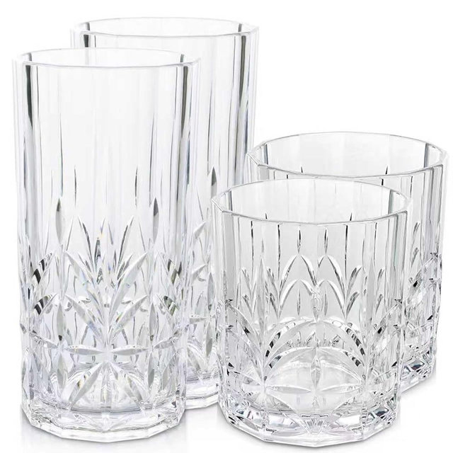 BELLAFORTE Shatterproof Tritan Plastic Drinking Glasses. 13oz & 18oz Water Glasses Set of 4 - Myrtle Beach Glasses Drinking - Unbreakable Tumblers for Parties - BPA Free, Dishwasher Safe (Clear)