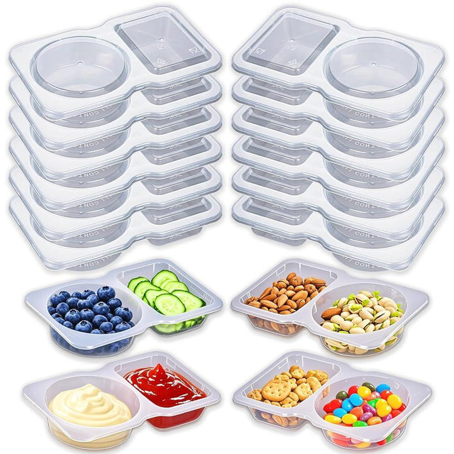 BADBLUE 11 Sets Reusable Snack Containers with Lids, Double Compartment Condiment Containers, Small Sauce Dipping Containers, Grab and Go Snack Box Container for Kids & Adults