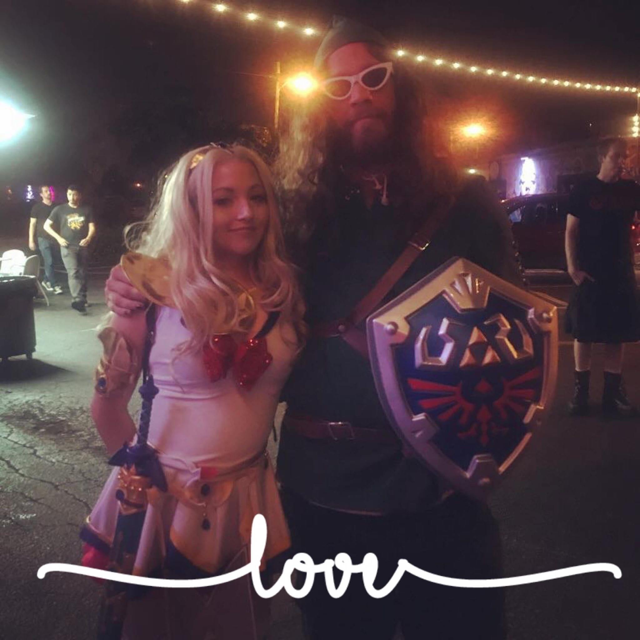 On Halloween, dressed in our own custom "Sailor Zelda Moon" and "Tuxedo Link" costumes