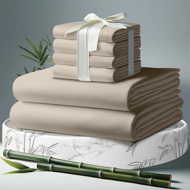 DECOLURE 100% Organic Viscose Derived from Bamboo Sheets King Size 6pcs - Ultra Soft & Luxuriously Cooling, 17" Deep Pocket, Double Stitching, Perfect for Hot Sleepers - King Bed Sheets (Taupe)