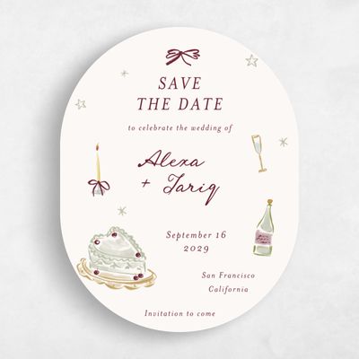 Beige Oval Wedding Save the Date - Moire Portrait