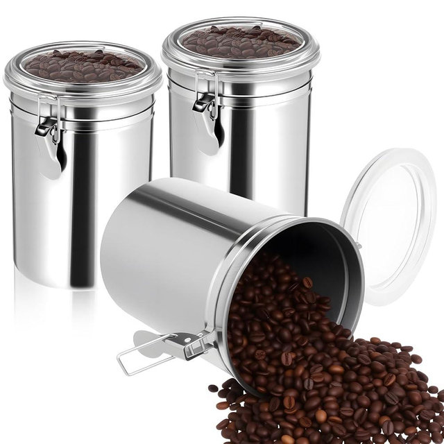 EupHHonycs 3 Pack Stainless Steel Canister Set Kitchen Airtight 62 oz Container Sets with Lids and Clamp Metal Containers for Coffee Sugar Flour Tea Spice