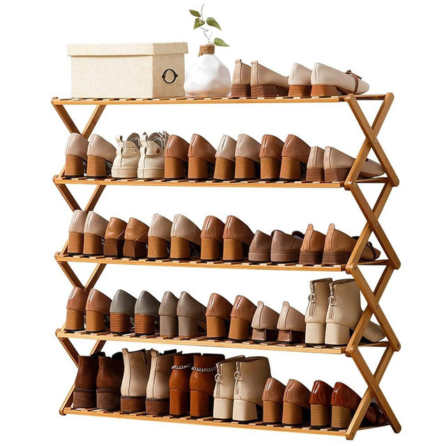 Choclaif Free Standing Shoe Racks for Closet, Shoe Shelf Bamboo Shoe Rack for Bedroom, Entryway Hallway Closet Living Room Organizer（5 Tier）