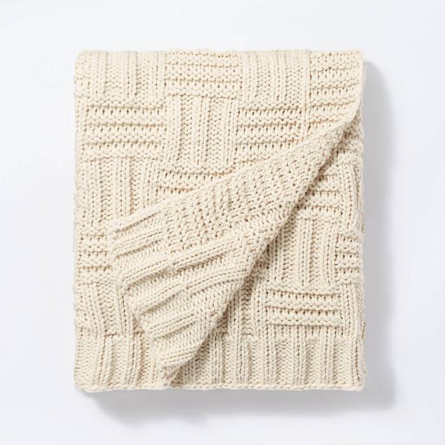 Basket Weave Knit Throw Blanket Cream - Threshold™ designed with Studio McGee