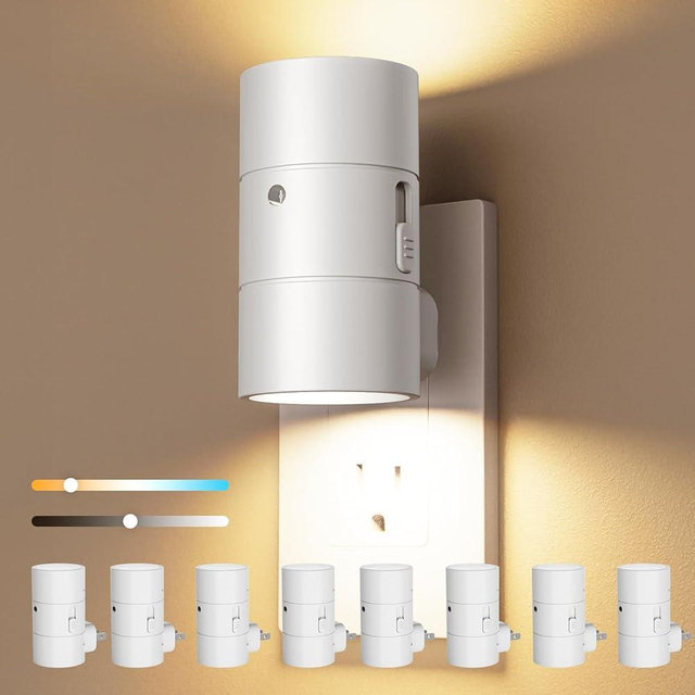 VOLISUN Night Lights Plug into Wall, Dimmable LED Nightlight with Dusk to Dawn Light Sensor, 0-100LM Adjustable Brightness, 3 Color Temperatures, Compact Size, 8 Pack for Hallway, Bathroom White