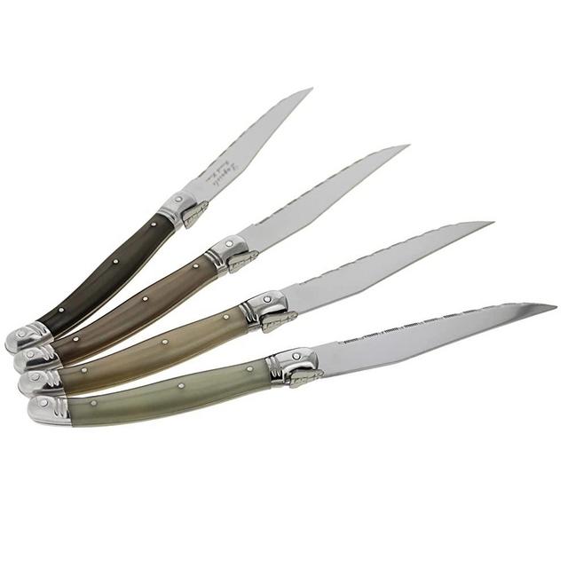 Laguiole 4-Piece Steak Knives (Neutral Tones) - Stainless Steel Knives – Smooth Cut Serrated Knife Blade – Dishwasher Safe Steak Knife Set – Luxurious Kitchen Knife Set for Parties…