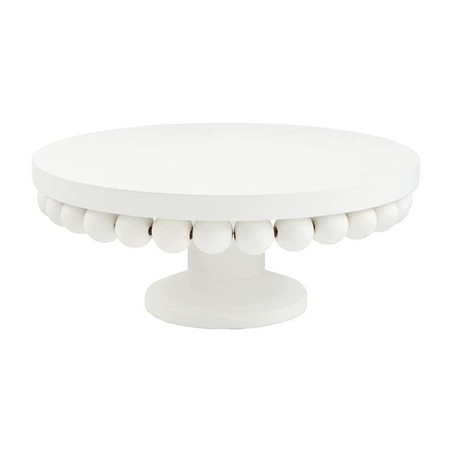 Mud Pie White Beaded Pedestal, large 4" x 10" dia
