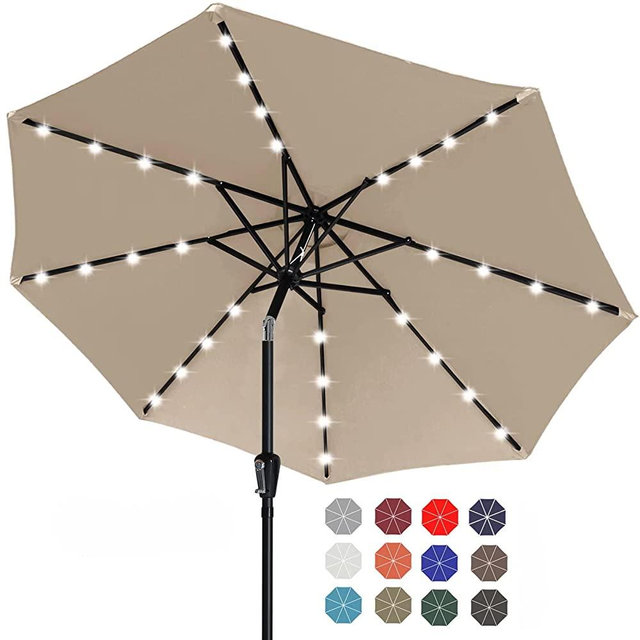 Solar Led Patio Umbrellas with 32LED Lights 9FT by ABCCANOPY (Khaki)