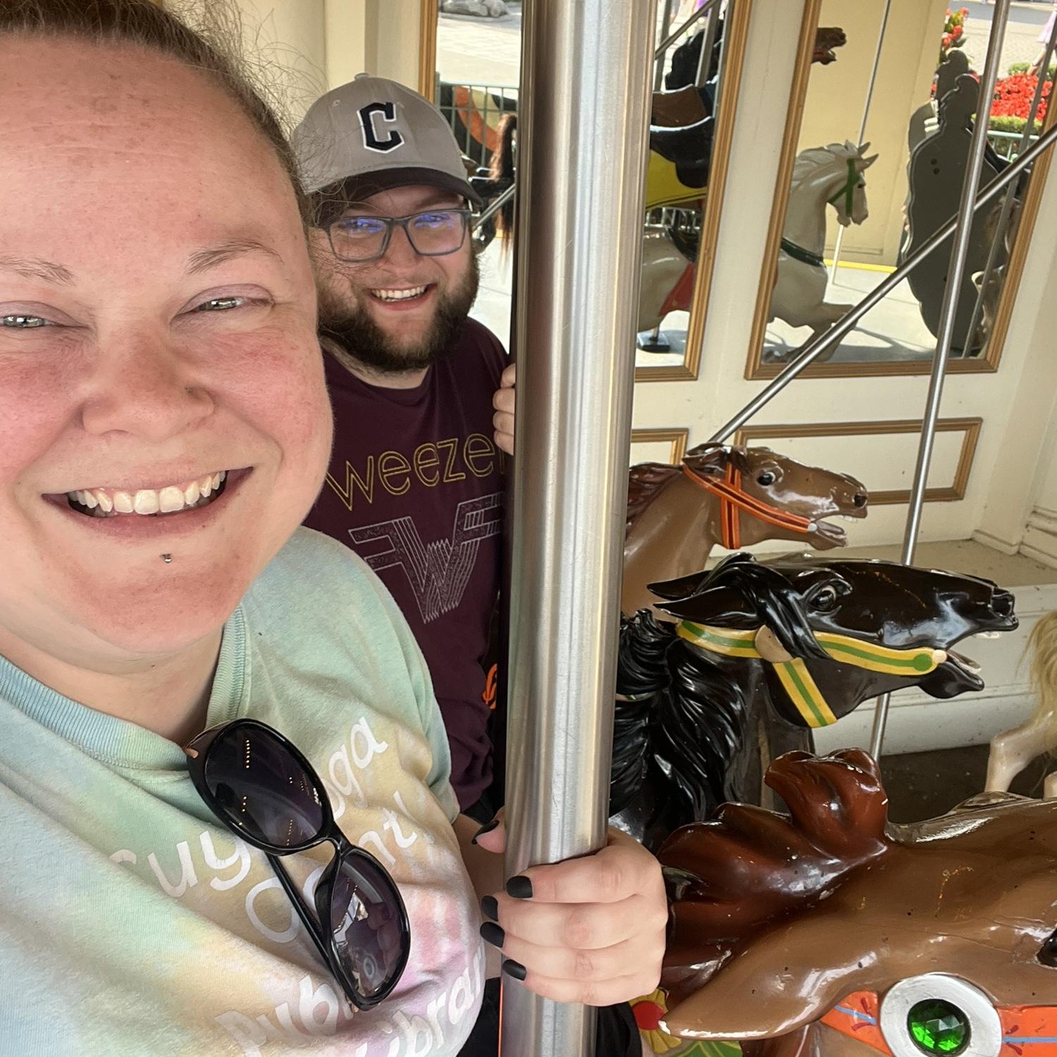 Since I'm not the biggest roller coaster fan, Michael placates me with a ride on the racing horses every time we go to Cedar Point.