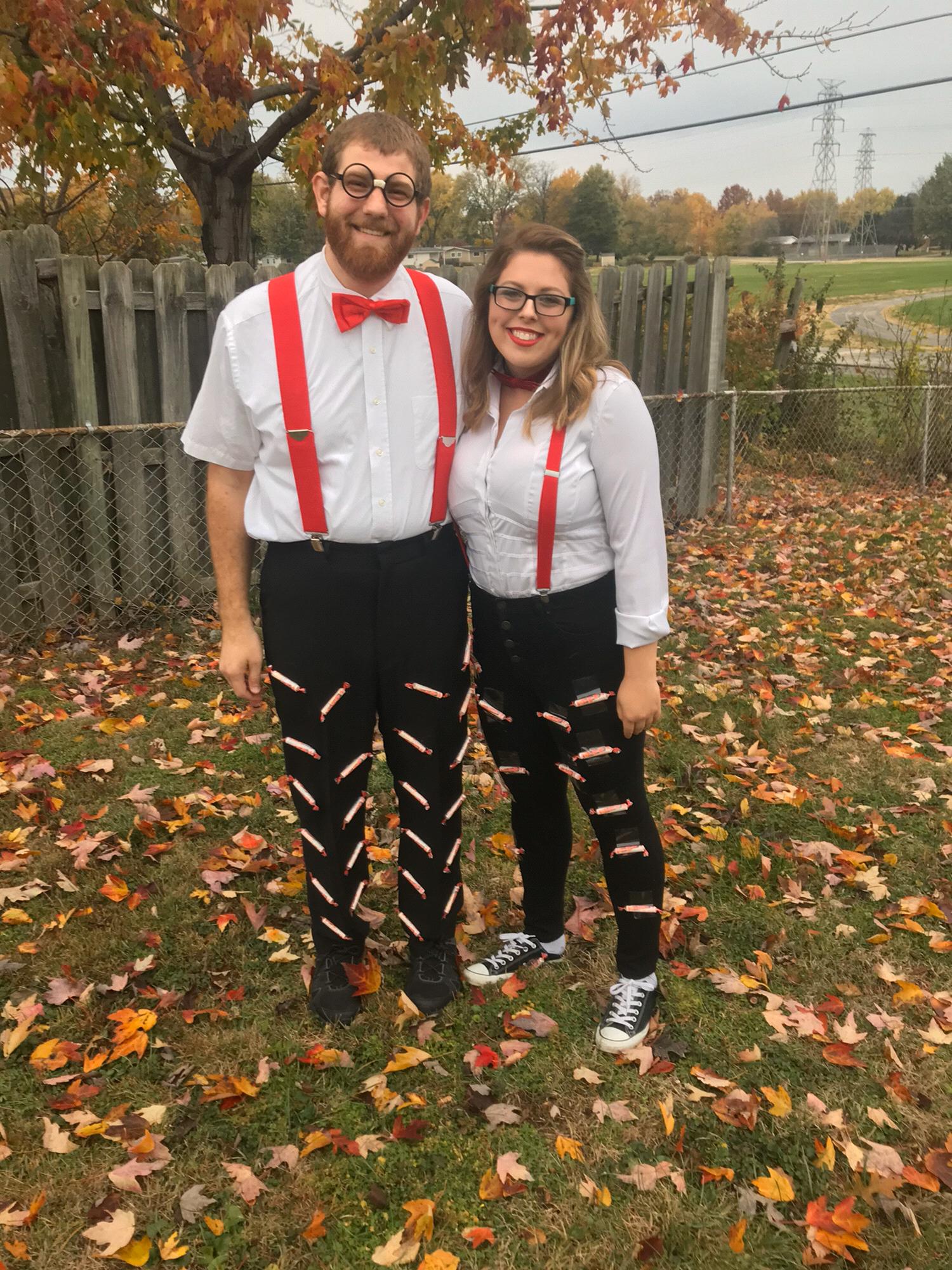 Their first couple Halloween costume dressed as "Smartie Pants"