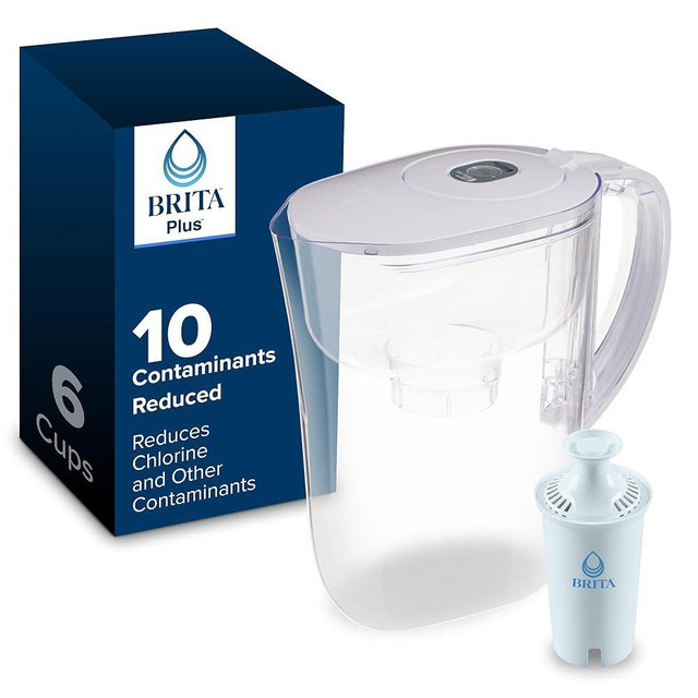 Brita Small 6 Cup Water Filter Pitcher, 1 BritaPlus Filter, Metro, Clear (Package May Vary)