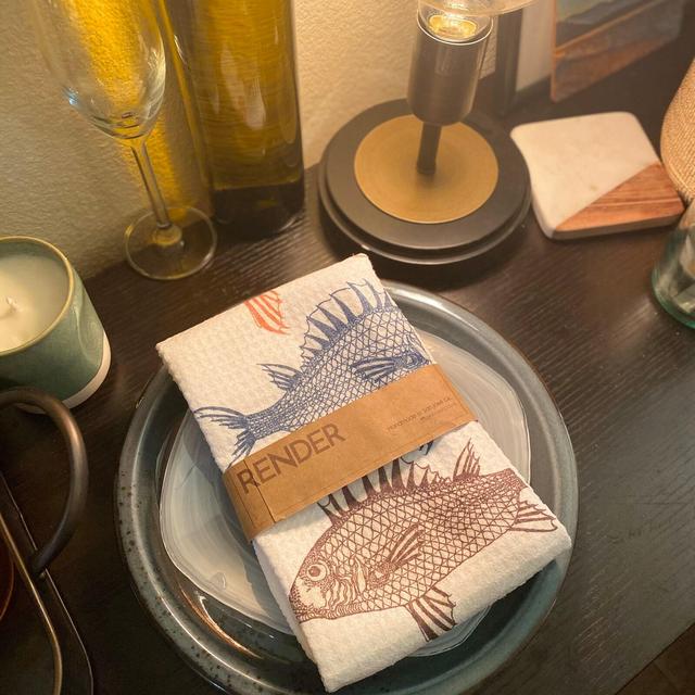 Three Fish Tea Towel - Handmade Kitchen...