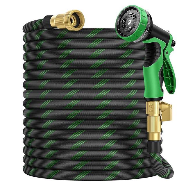 75 ft Garden Hose, 2025 Upgarded Flexible Water Hose 75ft With 10-Pattern Spray Nozzle, Kink-Free, Lightweight, Durable, Leak-Proof Solid Brass Fittings (Black & Green)