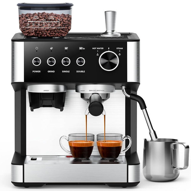 COWSAR Espresso Machine 15 Bar, Semi-Automatic Espresso Maker with 30-Position Grinder and Milk Frother Steam Wand for Latte/Cappuccino, 77.8oz Removable Water Reservoir, Ideal for Home/Office