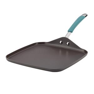 Rachael Ray 87659 Cucina Hard-Anodized Shallow Griddle, 11", Gray With Agave Blue Handle