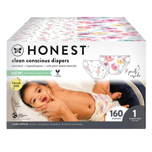 The Honest Company Clean Conscious Diapers, Rose Blossom + Tutu Cute, Size 1, 160 Count Super Club Box