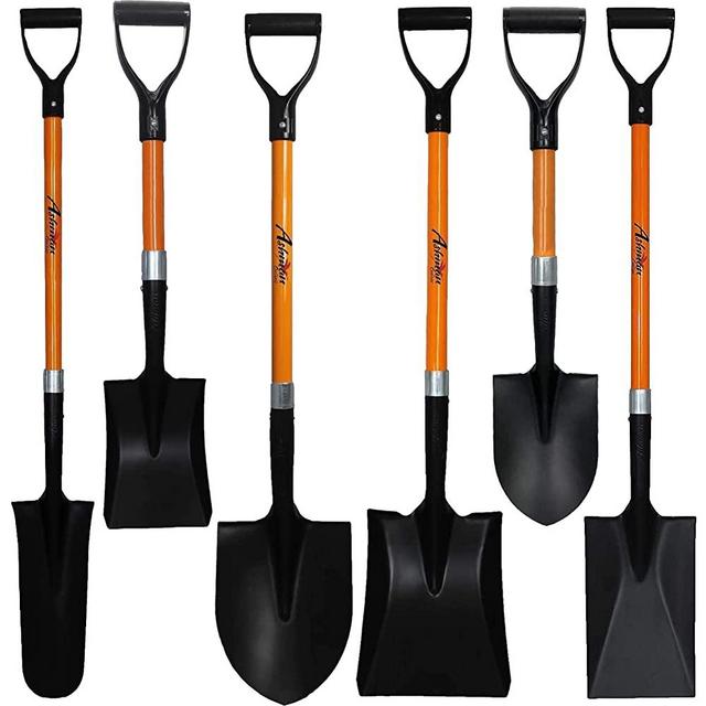 Ashman 6 Assorted Shovels (6 Pcs) – Four Shovels of 41 and Two Shovels of 27 Inches Long – Round Shovel, Square Shovel, Spade Shovel, Drain Spade Shovel, Mini Round Shovel, and Mini Square Shovel.
