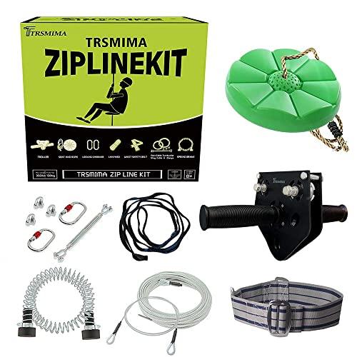 98 Feet Zip Line Kit for Kids and Adult Up to 330 lb with Zipline Spring Brake and Safety Harness, Zip line Trolley with Handle and Thickened Seat,for Backyard Playground Entertainment