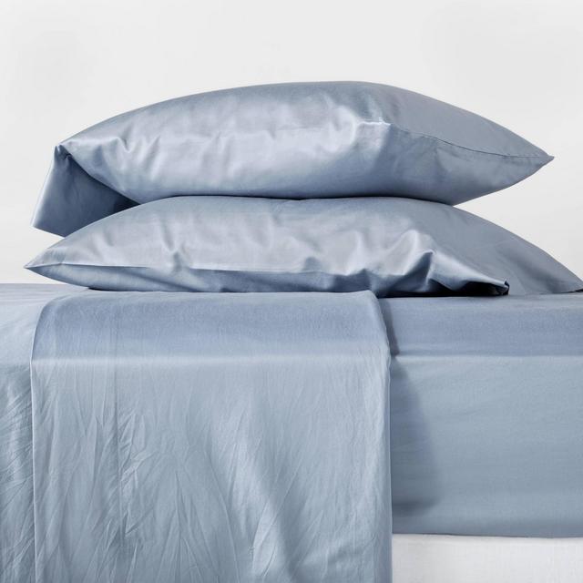 Queen 500 Thread Count Washed Supima Sateen Solid Sheet Set Deep Sky Blue - Casaluna™
