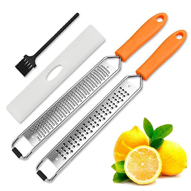Cheese Grater Lemon Zester Set of 2, ISZW Zester Grater with Handle, Stainless Steel Grater Citrus Zester Tool for Ginger Garlic Nutmeg Coconut Chocolate Parmesan, Cheese Grater with Protective Cover