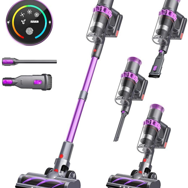Cordless Vacuum Cleaner, 550W 45Kpa Vacuum Cleaners for Home, Stick Vacuum with Touch Screen, Up to 50 Min, Self-Standing, Lightweight, Rechargeable Cordless Vacuum for Hardwood Floor, Carpet,Pet Hair
