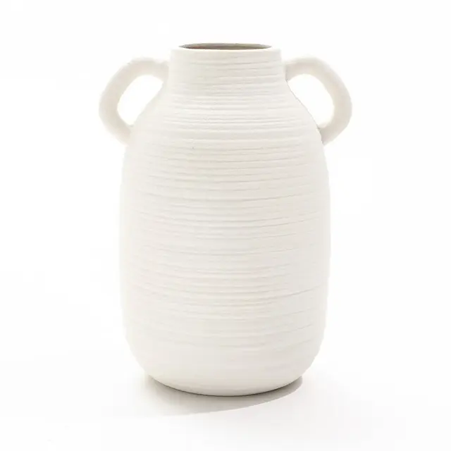 LuxenHome White Ceramic Jug 9.9-Inch Tall Round Vase
