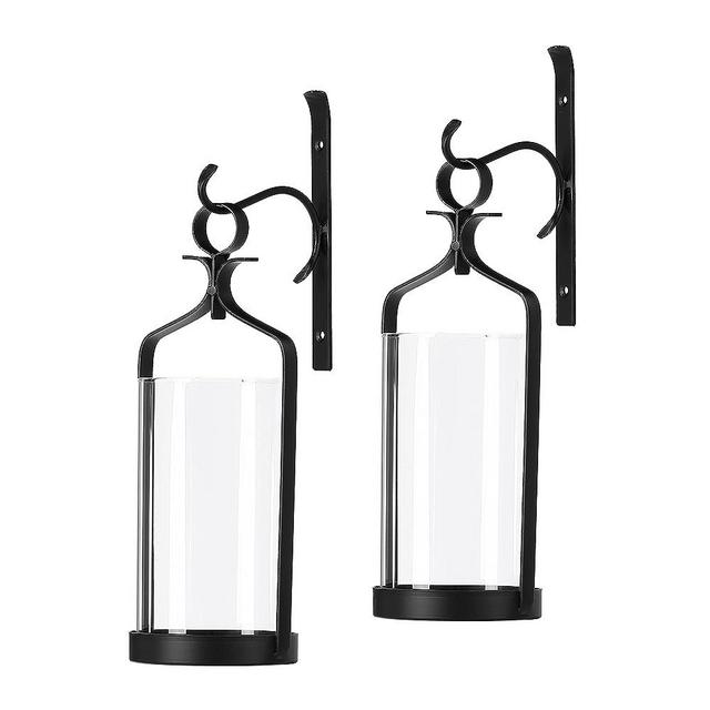 Souliron Hanging Hurricane Glass Wall Sconce Candle Holder Black Metal Wall Decorations Set of 2 HLJ15-291B2
