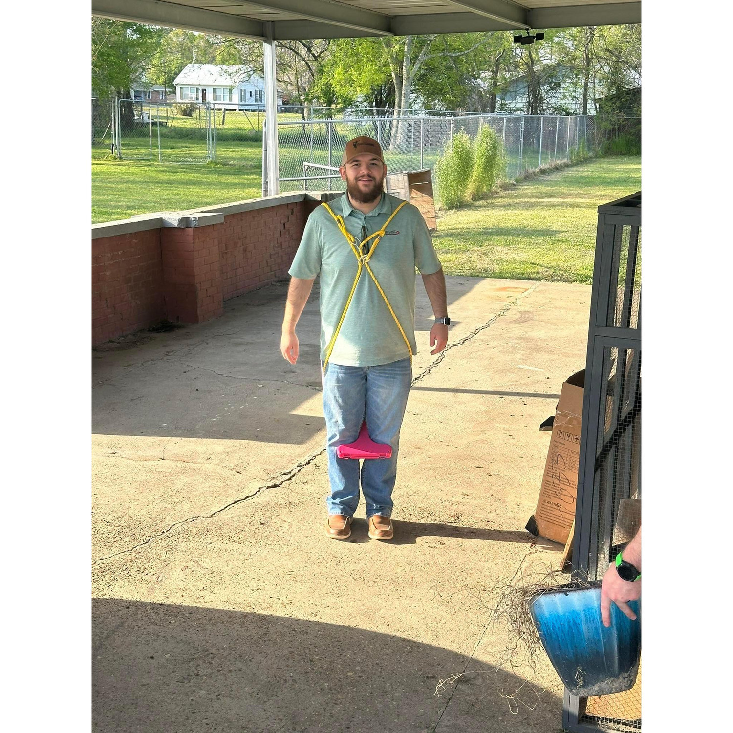 Cleaning out the carport for Nieces 1st birthday? Justin 10/10 recommends putting on her swing!