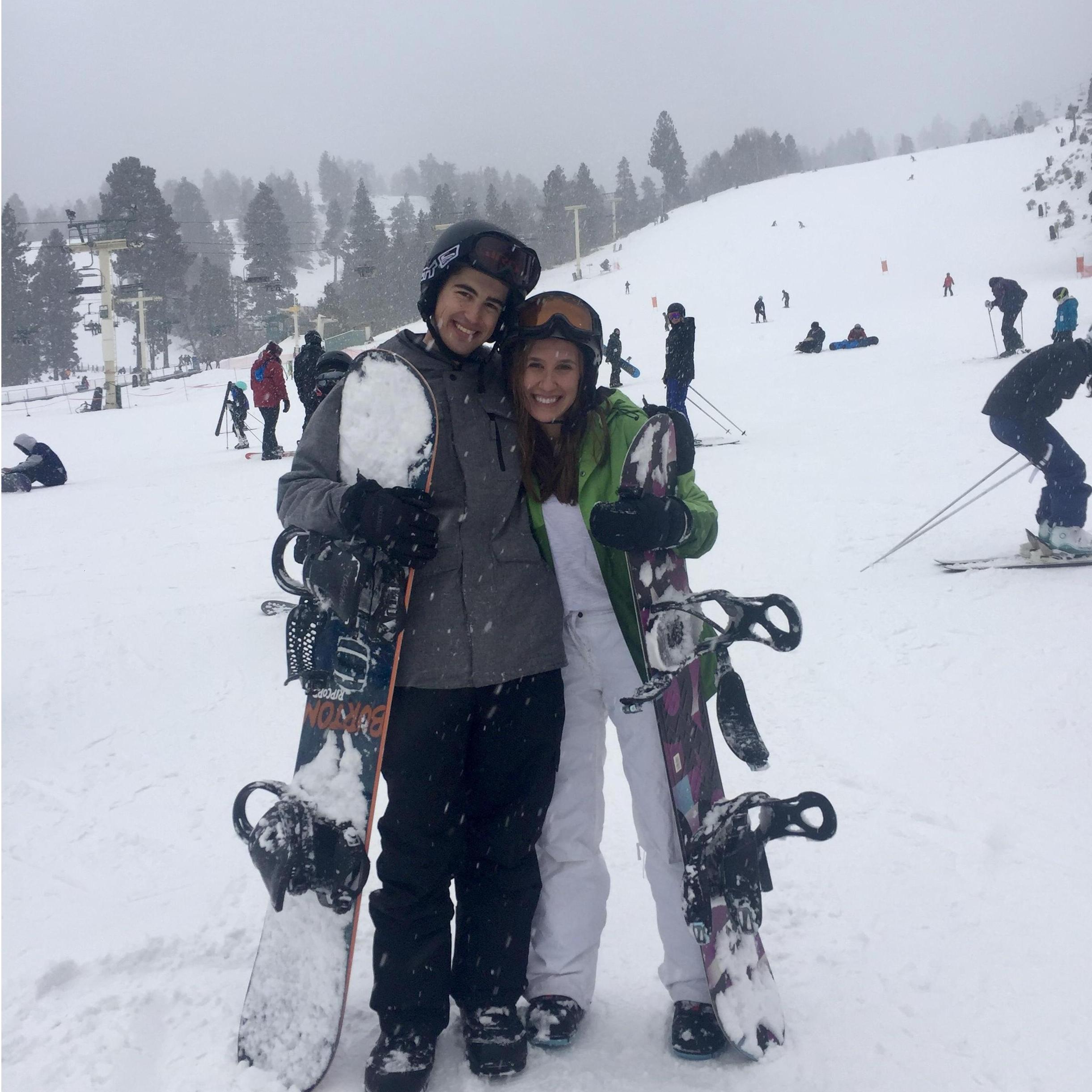 Lane teaching Megan how to snowboard on the slopes of Big Bear
January, 2019