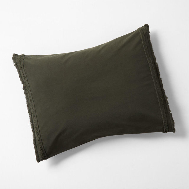 Organic Cotton Ficus Green Eyelash Fringe Standard Pillow Sham Cover