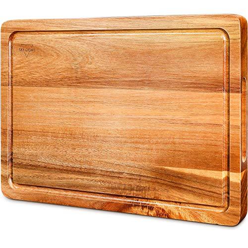Cutting Board, Wood Chopping Boards for Kitchen with Deep Juice Groove Organic Acacia, Butcher Block for Meat and Vegetable, Wooden Serving Board with Grip Handles- Extra Large,(Gift Box Included)