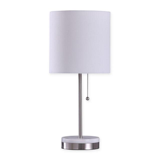 Marble-Accented LED Table Lamp with Fabric Shade in Brushed Steel
