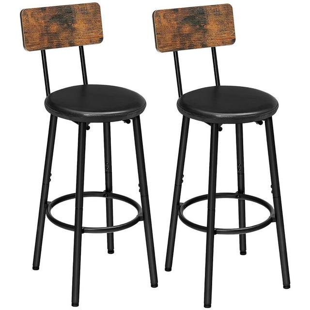 HOOBRO Bar Stools, Set of 2 Bar Stools with PU Upholstered, Bar Chairs with Footrest and Back, 26" Bar Stools for Kitchen Island, Dining Room, Easy to Assemble, Rustic Brown and Black BF31BY01G1