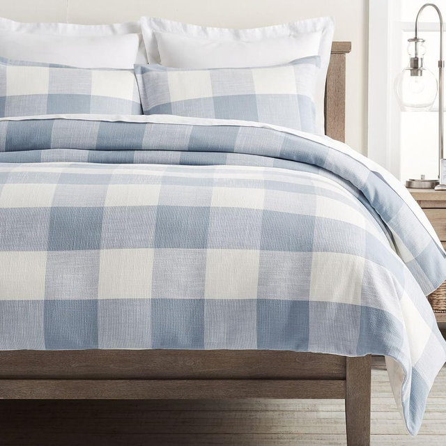 Bryce Buffalo Check Cotton Duvet Cover, King/Cal. King, Chambray
