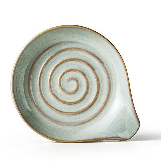 Ceramic Spoon Rest for Stove Top, Large Spoon Holder for Kitchen Counter Decor, 5" Cooking Spoon Rest Heat-Resistant, Gray