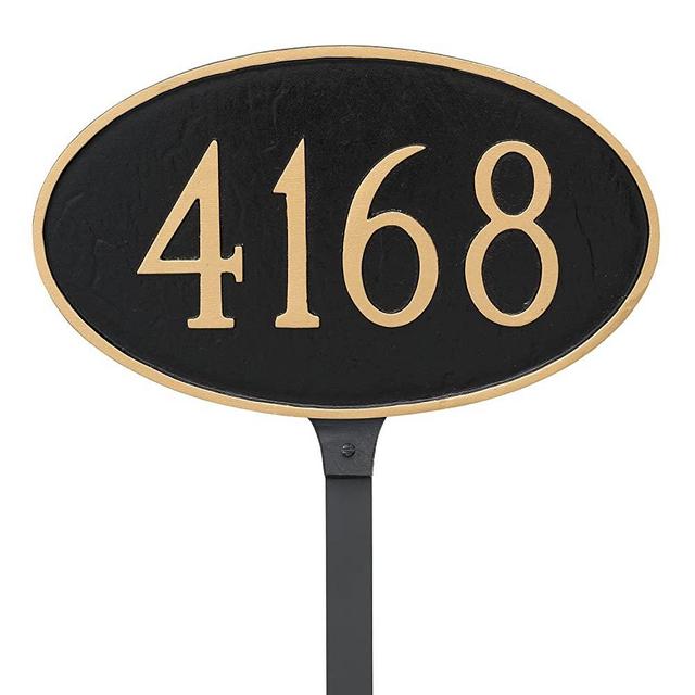 Montague Metal 8.5" x 13.75" Classic Oval Address Sign Plaque with Lawn Stake, Standard, Chocolate/Gold