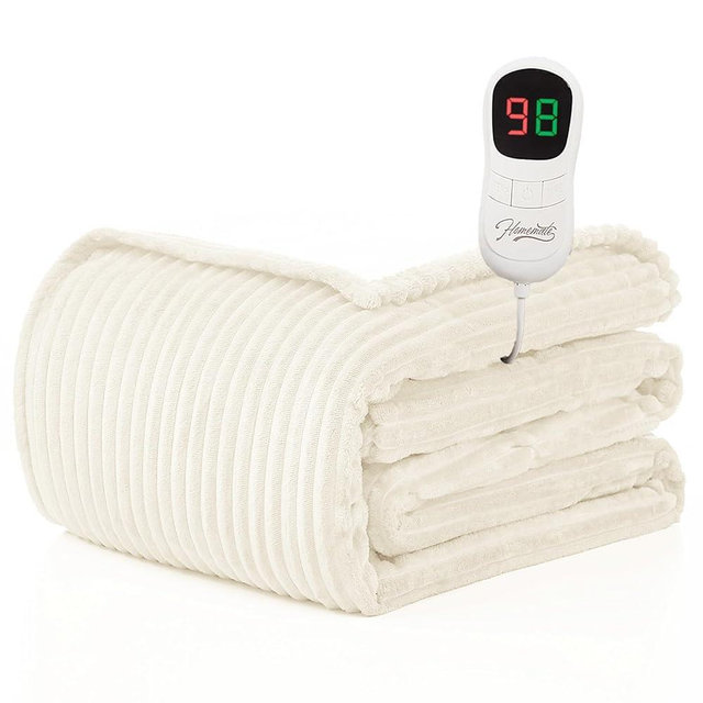 Homemate Heated Blanket Electric Throw - 50"x60" Heating Blanket Throw 1/2/4/6/8 Hours Auto-Off 10 Heat Levels Over-Heat Protection Soft Flannel Sherpa ETL Certification