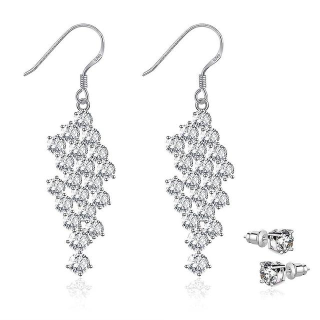 Sterling Silver Chandelier Cubic Zirconia Bridal Dangle Earrings, Wedding Drop Earrings for Women Brides Bridesmaides Hypoallergenic
