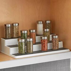 Copco Non-Skid 3-Tier Spice Pantry Kitchen Cabinet Organizer, 10-Inch, White/Gray