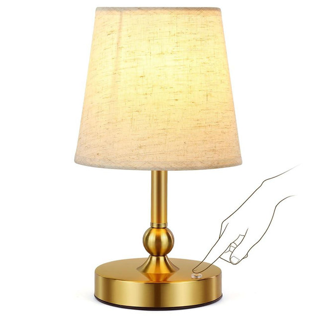 Czgor Cordless LED Table Lamp with Dimmer - 5200mAh Rechargeable Battery Operated Lamp Included 2700K Bulb, Gold Portable Stepless Touch Night Light for Bedroom Patio Home (Beige Fabric Shade)