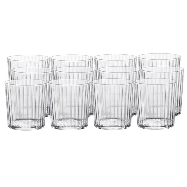 Bormioli Rocco Exclusiva Negroni Glasses, Set of 12-12 Oz. Ribbed Cocktail Tumblers Made in Italy with Star Crystal Glass & XLT Treatment - Stylish Everyday Drinkware, Dishwasher Safe