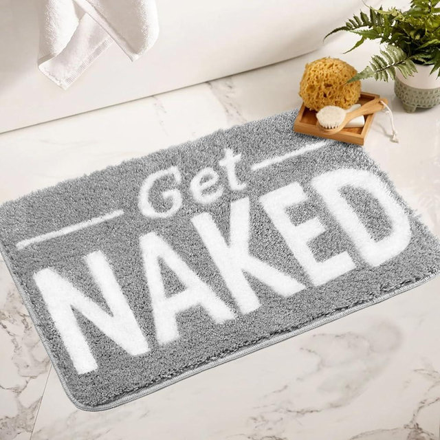 Homantic Get Naked Bathroom Rugs - Funny Non Slip Bath Mats for Sink, Bathtub and Shower - Gray 24" x 36" Water Absorbent Cute Carpet for Bathroom Floor Decor