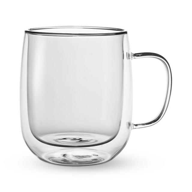 Double-Wall Glass Coffee Mugs, Set of 4, Gray