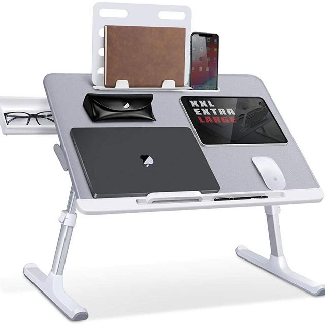 Laptop Bed Tray Desk, SAIJI Adjustable Laptop Stand for Bed, Foldable Laptop Table with Storage Drawer for Eating, Working, Writing, Gaming, Drawing (Gray, X-Large)