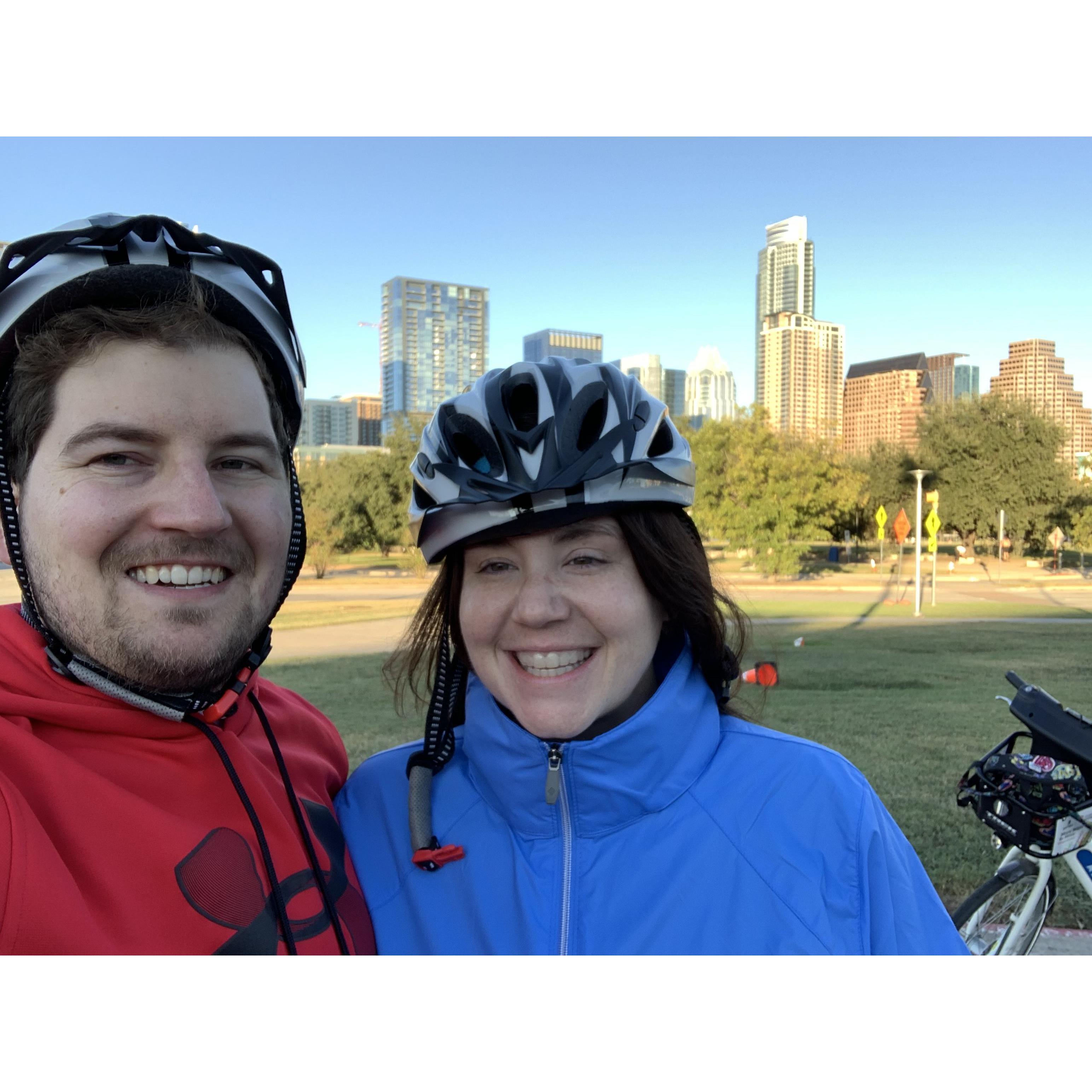 We became full on cyclists in 2020, complete with matching helmets.
