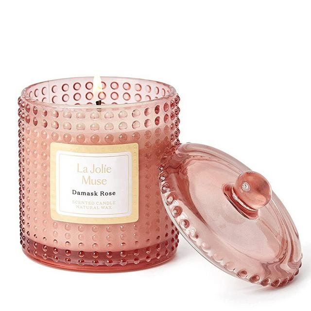 LA JOLIE MUSE Damask Rose Scented Candle, Candles Gifts for Women, Pink Candles for Home Scented, 75 Hours Long Burning