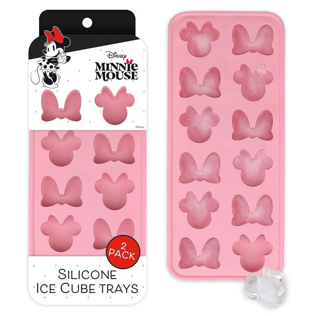 Disney Minnie Mouse Silicone Ice Cube Tray – 2 Pack Ice Trays for Freezer with Fun Minnie Mouse Ice Molds – Flexible BPA-Free Silicone Molds for Ice, Chocolate, and More (Minnie (Pink))