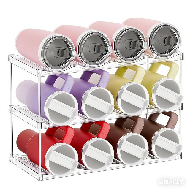 Stackable Water Bottle Organizer for Cabinet,3 Tier Water Bottle Holder for Stanley Yeti 40 oz Bottle Shelf,Clear Tumbler Storage Organizer,Wine Rack,Cup Organizer for Kitchen Cabinets Counter Pantry