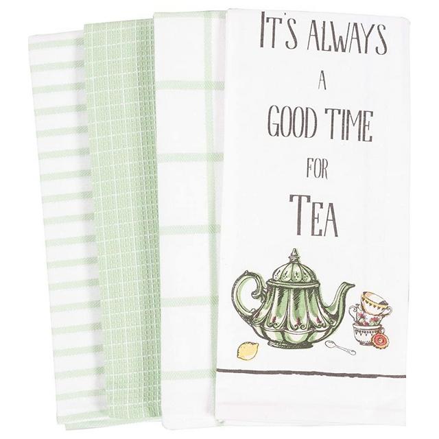 KAF Home Pantry Always A Good Time for Tea Kitchen Dish Towel Set of 4, 18 x 28-Inch